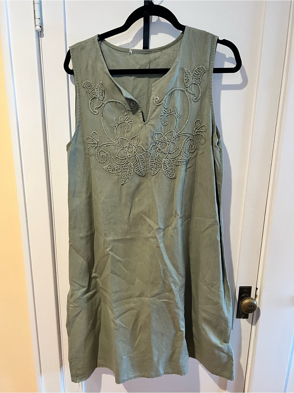 Sleeveless Embroidered Tunic Top - Sage Green - Picture 1 of 3